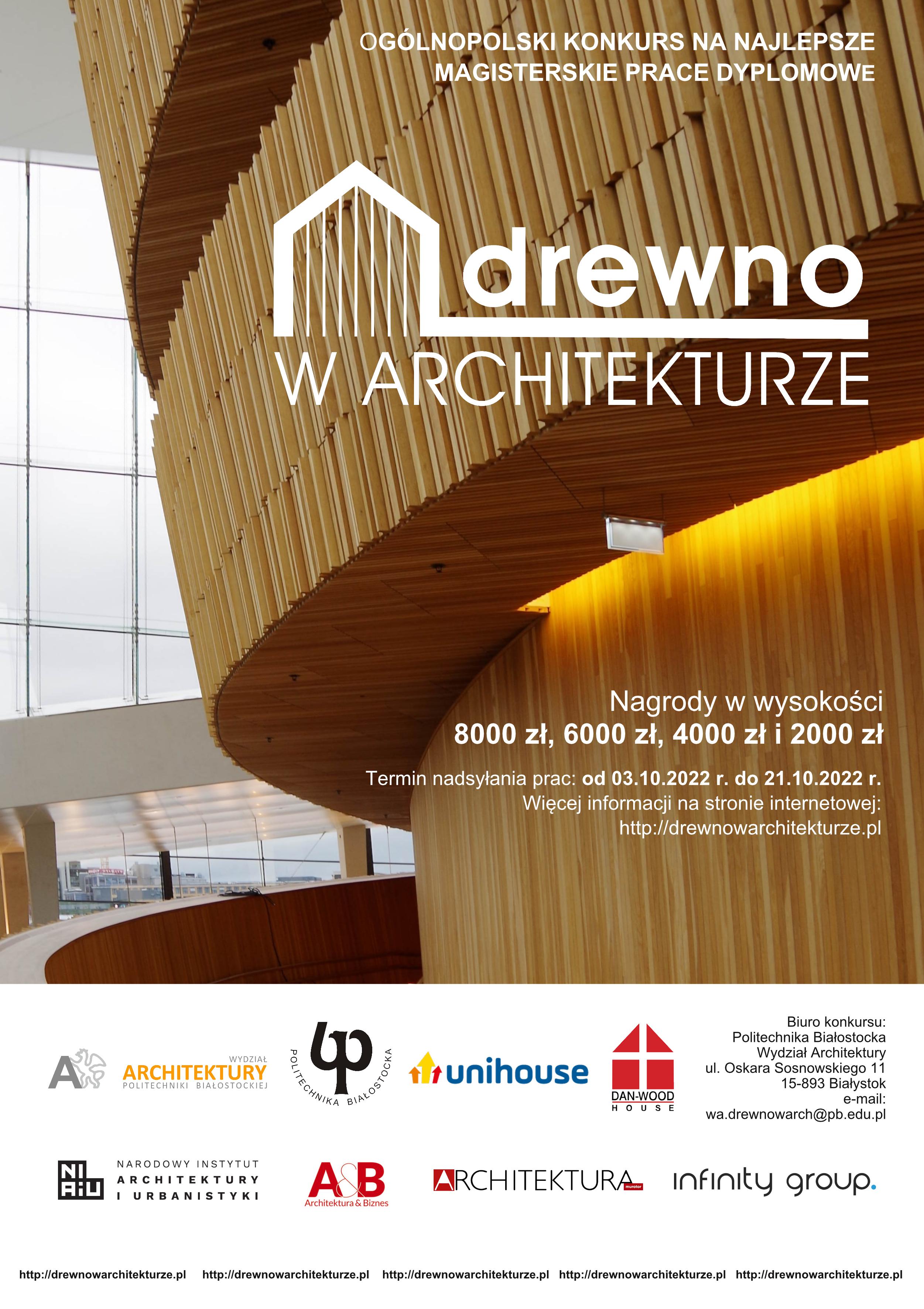 plakat konkursowy drewno w architekturze